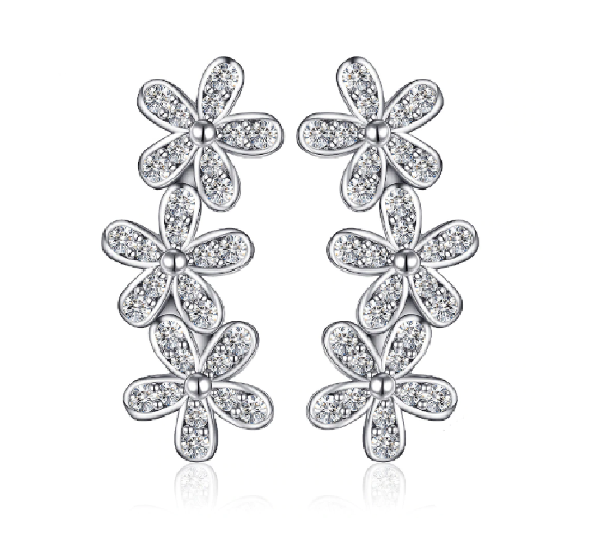 Sterling Silver Floral Drop Earrings