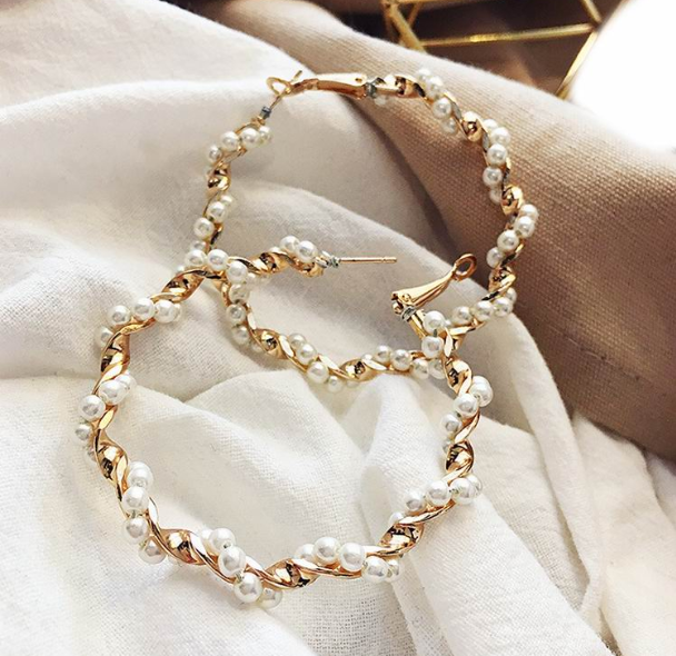 Spiral Pearl Hoop Earrings